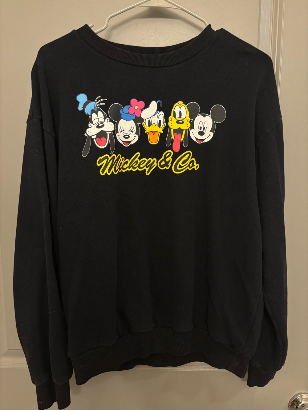 Disney Black Crewneck Sweater with Mickey & Friends Graphic